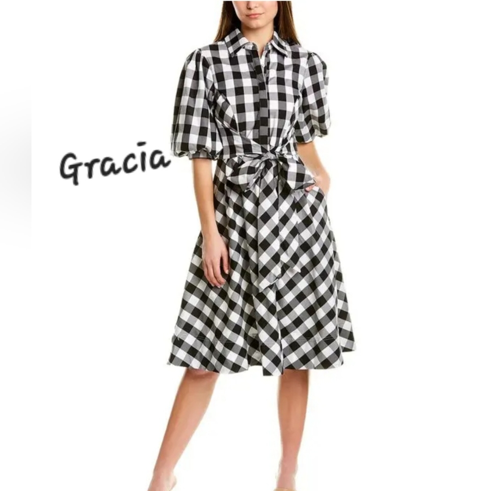 Gracia check pattern A-line Dress.  Sz Small. New